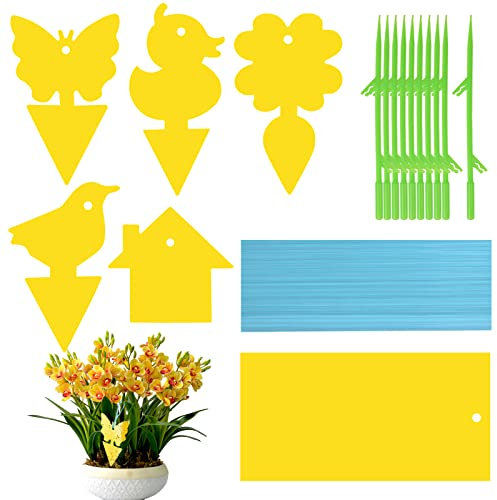 60pcs Gelbsticker Trauermücken Fruchtfliegenfalle Gelbsticker Zimmerpflanzen Fliegenfalle Innenbereich Gelbtafeln Trauermücken Gelbtafeln Gegen Trauermücken für Gartenarbeit/Küche