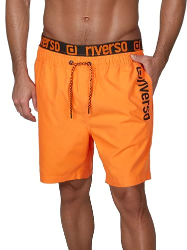 riverso Badehose Herren Regular Fit RIVBobby Badeshorts Sporthose Schwimmhose Shorts Kurze Hosen Print Elastischer Bund Orange 5XL, Größe:5XL, Farbe:Shiny Orange-Black