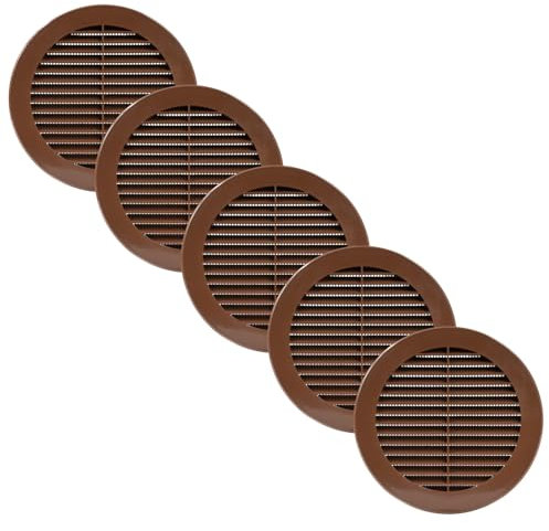 Vent Systems 150 mm / 6 Inch Round Soffit Vent Cover - Pack of 5 - Brown Louvered Plastic Grill Cover - Vent Grille with Screen Mesh - HVAC, Ducting, Pipe Air Supply Vents for Bathroom, Kitchen