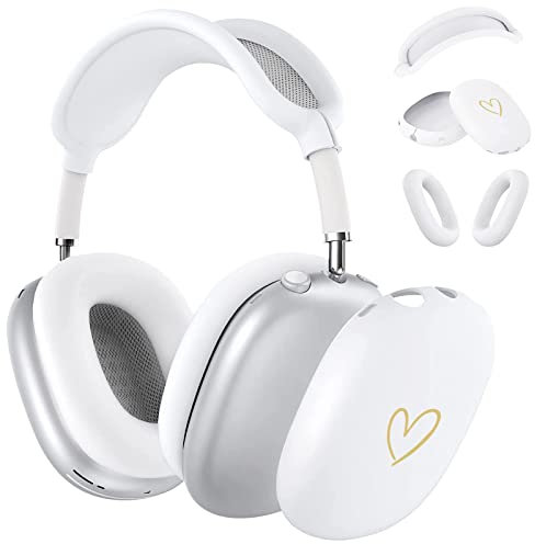 AIIEKZ Schutzhülle für AirPods Max, kratzfestes, weiches Silikon mit goldenem Herzmuster, Ohrmuschel-Abdeckung, Ohrpolster-Abdeckung, Kopfband-Abdeckung für Apple Airpod Max Kopfhörer (weiß)
