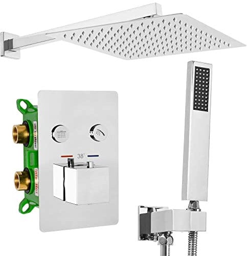 Rea Unterputz Duschsystem FENIX DAVIS CHROM BOX Duschset Duscharmatur mit Duschkopf und Kopfbrause aus Messing Duschgarnitur für Badezimmer (Chrom)
