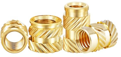 Qrity 100 Piezas Tuercas de Latón, Tuercas Moleteadas de Rosca, Tuercas Empotradas, Tuercas Roscadas de Latón, para Impresoras 3D, M4 x 4mm x 6mm