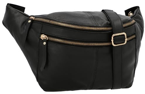 Gusti Gürteltasche Leder- Freya Damen und Herren Bauchtasche Hüfttasche Festivaltasche Handtasche Leder Schwarz