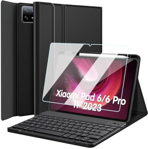 Nanhent Clavier Coque + Verre Trempé pour Xiaomi Pad 7 / Xiami Pad 7 Pro (11.2 Pouces) 2025, AZERTY Français Amovible Bluetooth sans Fil Clavier Étui Housse avec Protection écran (Xiaomi Pad 7)