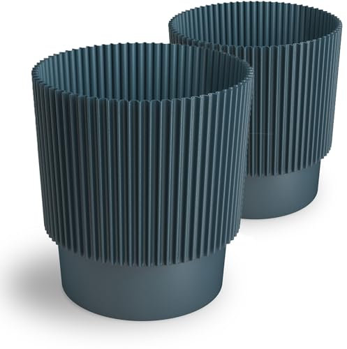 Tymar Blumentopf matt, 2er-Pack, Übertopf aus Kunststoff, Runde Form (Dunkelblau, ø 15 cm)