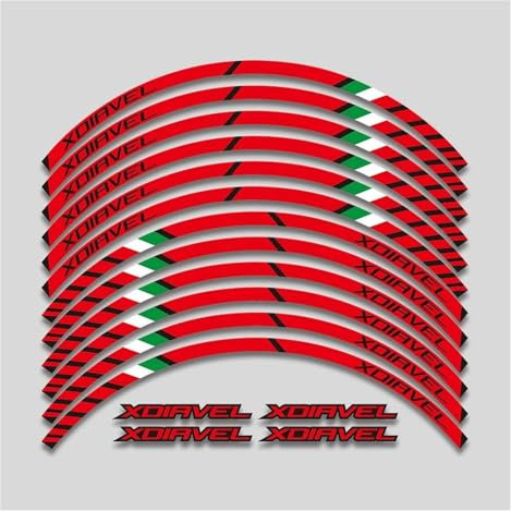 Motorrad Reflektierende Felgenrandaufkleber Motorrad Zubehör Aufkleber Räder Hub Reflektierende Streifen Felge Reifen Wasserdicht Aufkleber Band Set Für XDIAVEL X DIAVEL(Red)