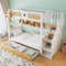 Litera Infantil 90 x 200 Con Escalera, Cabaña de 2 Plazas, Entrepiso Con Almacenamiento, Barrera, Somier y Armarios Cajones