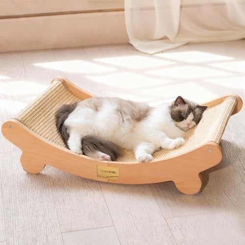 CHEERHOME PETS Sisal Cat Scratcher Bed for Indoor Cats Hammock for Scratching Pad Cat Chair Natural Sisal Scratch Post for Large Cats Scratcher Lounge, Wooden Cat Furniture(Large)