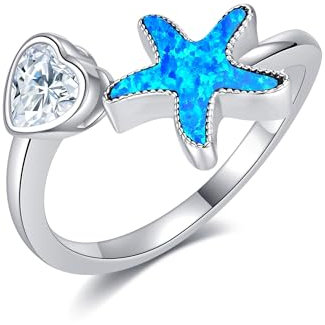Seestern Ring Sterling Silber Blau Opal Ozean Seestern Schmuck Geschenk für Frauen