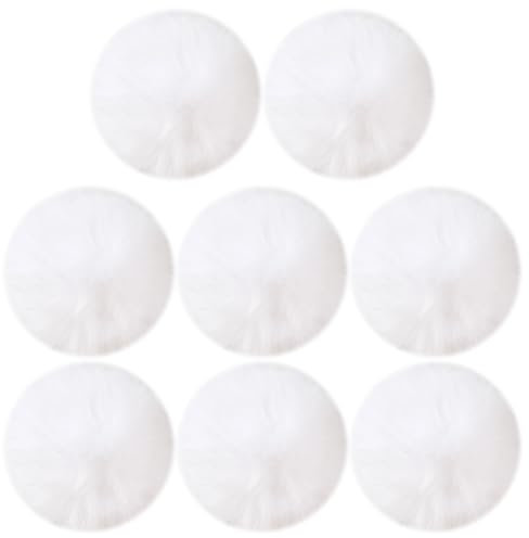 8 cm große Kunstfell-Pompons, rund, flauschig, weiches Fell, Bommel, große Mütze, Dekoration, Pompons, Schlüsselanhänger, Pompons mit elastischer Schlaufe für Taschen, Schals, Weiß, 8 Stück