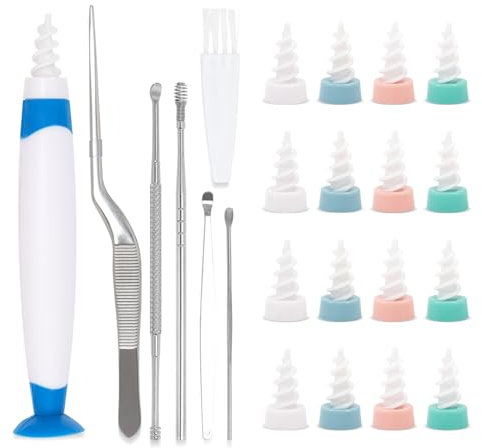 Ohrenreiniger Mensch, Ohrenschmalz Entferner Ear Cleaner, Sicheres und Weiches Ear Cleaner mit 16 Abwaschbaren Silikon Ersatzköpfen,360° Spirale Ohr Reinigung Ohrreiniger für erwachsene und Kinder