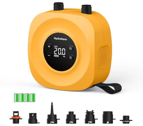 Hydrohero Pompe électrique pour Paddle, Sup Haute Pression Rechargeable 20 PSI, gonflage/dégonflage à Double étage, arrêt Automatique pour Planches de Paddle, Kite, tentes, Bateaux (Orange)