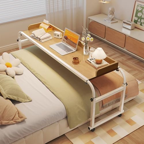 GWWBD Folding Bedside Table,over Chair Table For Recliner Riser Trolley Computer Case Rolling Desk Over Bed Height Adjustable Laptop Table For Bed & Sofa With Tilt Angle Top(Color:Wood+)