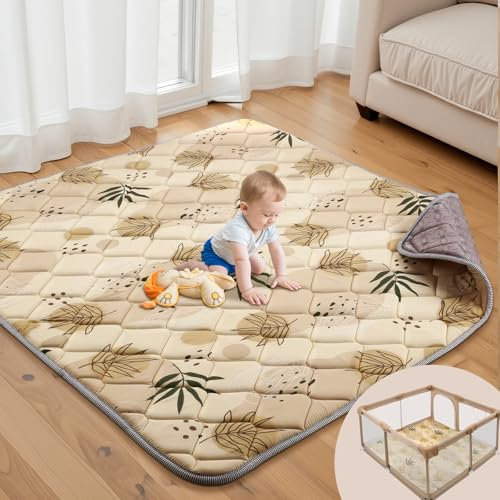 Tuocal Baby Spielmatte 127x127cm Krabbelmatte, Dicke Weiche Polsterschaum Krabbeldecke für Babys und Kleinkinder, Anti Rutsch Matte Faltbare & Maschinenwaschbare Baby Spieldecke für Laufgitter, Bambus