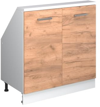 Vicco Armario de Cocina para Techo Inclinado R-Line, Oro Potencia Roble/Blanco, 80 cm con 2 Puertas