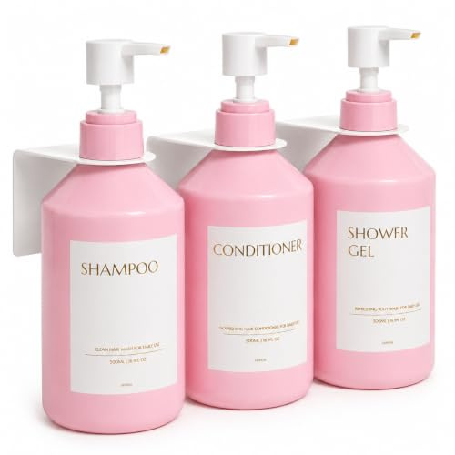 Janxin Spülmittelspender Set,Seifenspender mit Wandhalterung,Pumpspender | Seifenspender Zum Kleben, Seifenspender Kleben, Rosa, Kunststoff, Für Badezimmer Geeignet