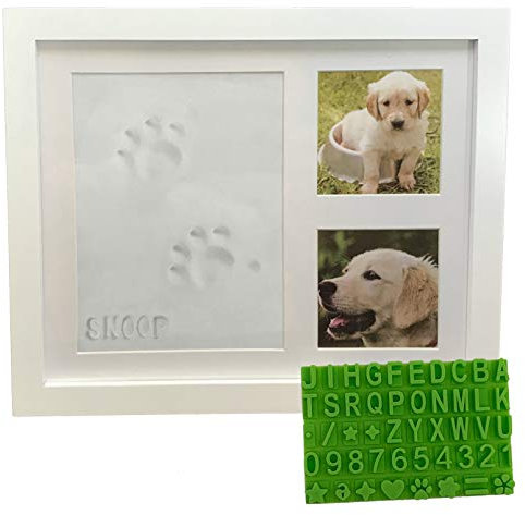 Ultimate Hunde- oder Katzenpfotenabdruck-Set & Bilderrahmen – Premium Holz-Bilderrahmen, Tonform für Pfotenabdrücke gratis Schablone. Personalisiertes Geschenk Tierliebhaber und Gedenkstätten (weiß)