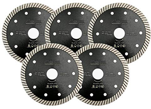 SHDIATOOL Diamond Super Thin Blade for Porcelain Ceramic Tile Granite 5PK Dia 125MM / 5 Inch Turbo Cutting Disc