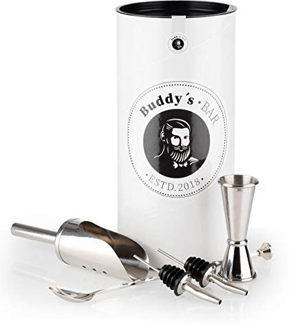 Buddy´s Bar - Gin-Tonic Medium Set, Equipo de bar, aspecto brillante de acero inoxidable, apto para alimentos, apto para lavavajillas, set de bebidas largas, incluye caja de regalo
