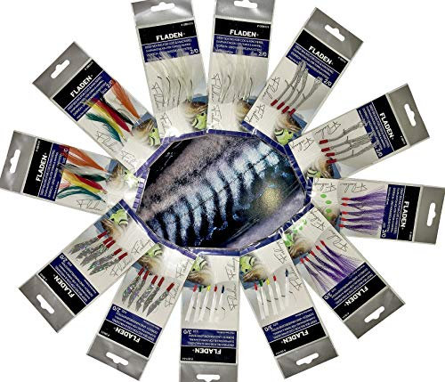 FLADEN Fishing - 12 (2 x 6 Styles) Assorted Classic Ready to Use Tied Boat Sea and Shore Feather Lure Rig Range for Cod Herring and Mackerel on a Backing Card [17-ASST01]