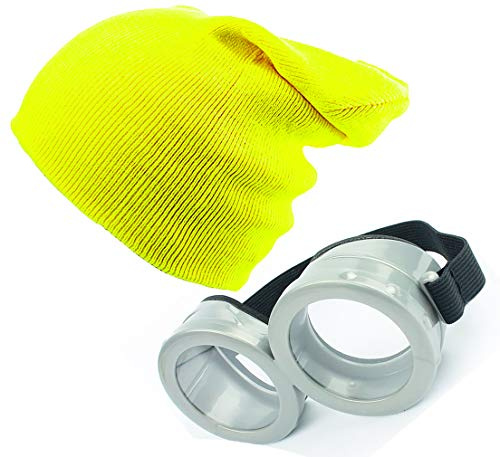 4sold Goggles Brille Brille Gläser Augen Tolles Kostüm das du brauchst Lustige Cartoon-Figur mit Brillenaugen Für Halloween und Karnevalskostümpartys Gelbe Figur (Beanie & Goggle Set Nr 2)