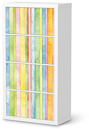 Möbeltattoo passend für IKEA Kallax Regal 8 Türen I Möbelaufkleber - Möbel-Folie Tattoo Sticker I Wohn Deko Ideen für Esszimmer, Wohnzimmer - Design: Watercolor Stripes