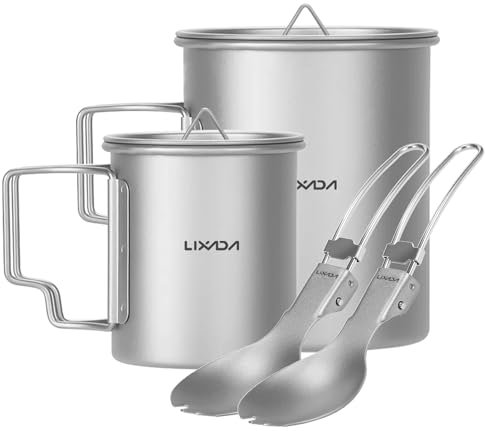 Lixada Titan Tasse Camping Topf Kaffeetasse Teetasse Doppelwandbecher, Kaffeetasse mit klappbarem Henkel für Camping-Wanderrucksäcke im Freien