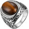 JewelryWe Herren-Ring, Oval Tiger-Auge Edelstahl, Retro Klasische geschnitzt Blumen Muster Ring Band, Silber - Größe 71