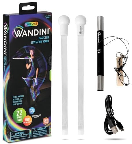 Wandini Glow.0 Magic Wand Zusammenklappbares LED Lichtschwert - mit USB-Aufladbarem Jonglierstab - LED-Lichtstab mit 22 Farblichtmodi - Patentierter, Professionell Ausbalancierter Lichtstab Bunt