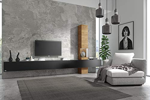 Wuun® Somero Vitrine /360cm/Schwarz-Matt TV Boards/Vitrine: Eiche Wohnwand/Tv Board/Lowboard