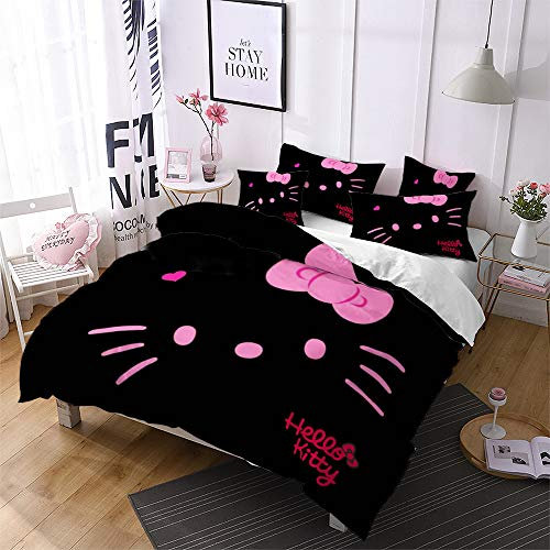 NICHIYO Hello Kitty Christmas Bettwäsche Set - Bettbezug und Kissenbezug,Mikrofaser,3D Digital Print dreiteiliger Bettwäsche(Bettbezug + Kissenbezüge) (1,Single 135 * 200cm)