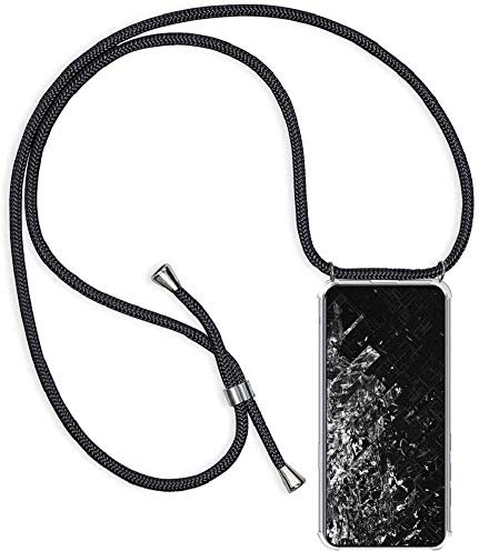 Handykette kompatibel mit Oppo Reno 2 Handyhülle Transparent Silikon Schutzhülle - Necklace Hülle mit Band Handy-Kette Case mit Necklace Schnur mit Kette zum Umhängen,Schwarz