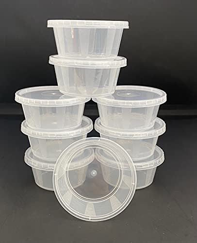 Value Choice 2oz Round Plastic Food Containers Lids Deli Pot or Sauce Take Away Chutney Ketchup Restaurant Jelly Shot & Dessert Cups Re-Usable (100 Pack)