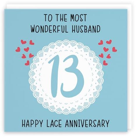Hunts England - Husband 13th Anniversary Card - To The Most Wonderful Husband - 13 Years Together - Happy Lace Anniversary - Iconic Collection