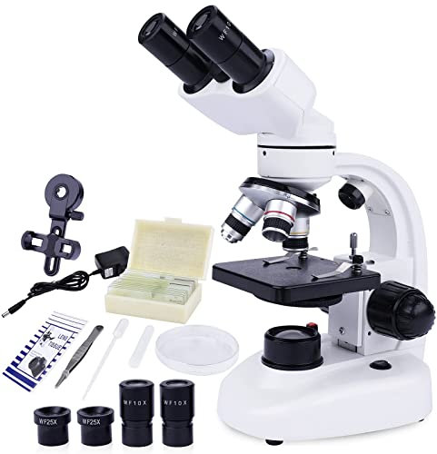 Microscopio Binoculare Composti con Oculari - Microscopio Binocolo per Bambini Adulti - Set microscopio Junior 40x-1000x - Illuminazione a LED per luce trasmessa e luce riflessa
