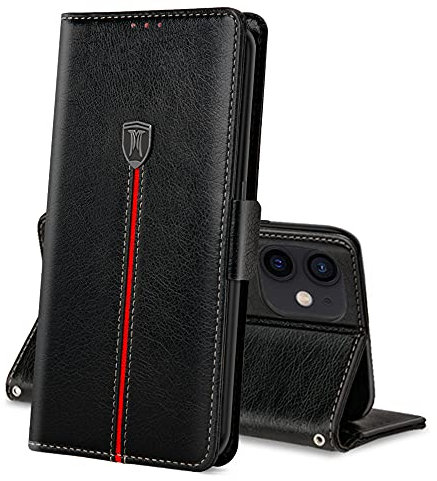 Coque pour iPhone 12 Mini, Rabat Portefeuille Cuir Etui, TPU Silicone Bumper Magnétique pour iPhone 12 Mini Housse, Porte Cartes avec Fonction Support Cover, Antichoc Case pour iPhone 12 Mini Noir