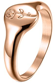 PAMTIER Damen Edelstahl Runder Micro Siegelring Pinky mit Rose Blume Stapeln Verlobungs Ehering Roségold Größe 52
