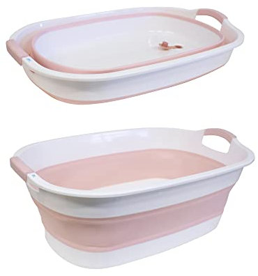 SIC Faltbares Spülbecken, Innovatives tragbares Waschbechen, 30 Liter platzsparendes Klappwaschbecken, ideal für Wäsche, Fußbad, ausgestattet mit Wasserablassstopfen (rosa)