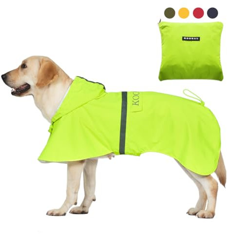KOOGAL Große Hunde Regenjacken Mit Kapuze,Hunde Regenmantel,Mit Reflektierenden Sicherheitsstreifen, Wasserdichter Hundemackintosh, Geeignet Für Mittlere Und Große (Fluoreszie Grün, 6XL)