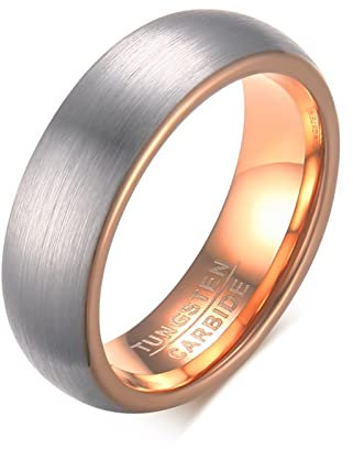 Ayoiow Männerringe Siegelring, Wolfram Ring Herren 6 mm Einfach Band Gebürstet Eheringe Roségold Ring Größe 60 (19.1)
