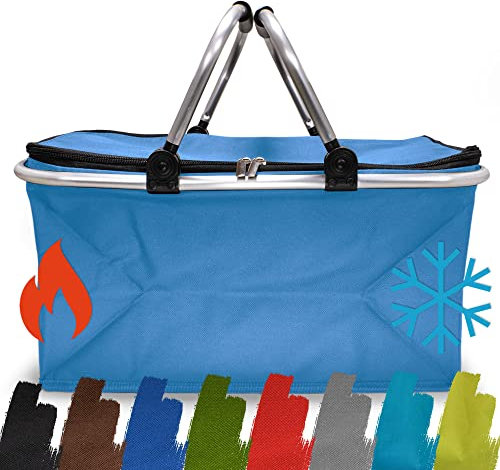 Einkaufskorb faltbar isoliert 25L I Isolierkorb mit gepolsterten Tragegriffen & Reißverschluss am Deckel I Leicht klappbar & kompakt I Kühlkorb bis 10kg belastbar I Faltkorb perfekt als Picknickkorb