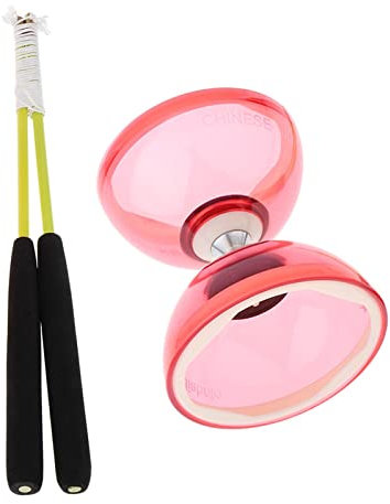 predolo Diabolo Professionnel à 3 Roulements avec Baguettes Kit d'embrayage Jouet de Jonglage 12cm, Rouge