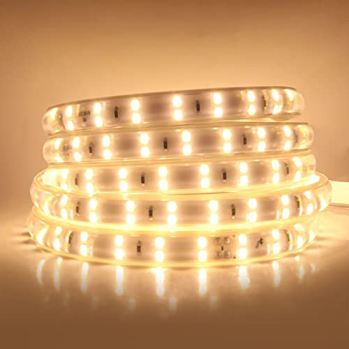 Wisada Doppelreihe LED Streifen 15m, 220V SMD 2835 120LEDs/m Superhell Flexibler Streifen, Biegbarer Schnitt Innen LED Lichtband Warmweiß LED Band mit Schaltstecker für Schlafzimmer, Schrank