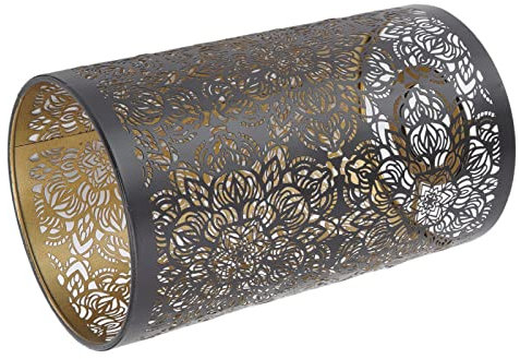 Metal lampshade, circular pattern cylindrical wrought iron small lampshade hollow sculpture for bedside table