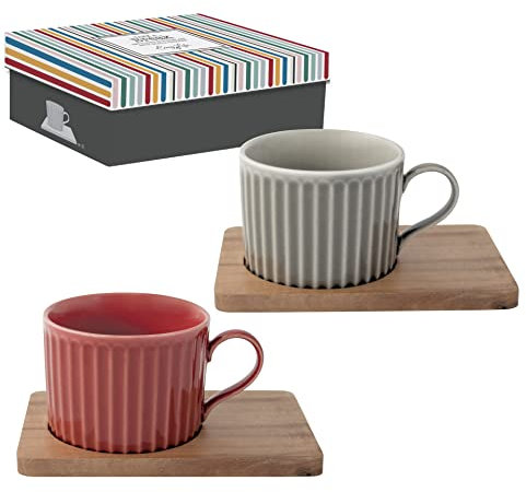 Easy Life COFFRET 2 TASSES A THE 25CL EN PORCELAINE AVEC SOUCOUPE ACCACIA TAKE A BREAK