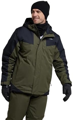 Mountain Warehouse Dusk III Mens Snowproof Ski Jacket | Water Resistant Fleece Lined Rain Coat with Snow Skirt for Comfort, Adjustable Hood & Cuffs for Tailored Fit, For Winter