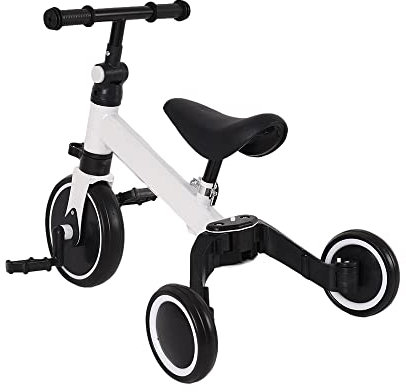 2 in 1 Kinder Dreirad & Laufrad & Balance Bike mit verstellbarem Sitz und Lenker, Kinder Tricycle mit abnehmbaren Pedalen, für Kinder von 1-3 Jahre alt-2 in 1 (weiß)