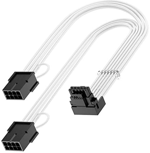 Bangfun 16Pin Right Angled RTX 4070 Ti GPU Power Extension Cable, PCIE 5.0 16Pin Male to 2x8Pin Female 12VHPWR 90 Degree GPU Power Adapter Cable for Geforce RTX 4070 5080 5070Ti-13 inch White