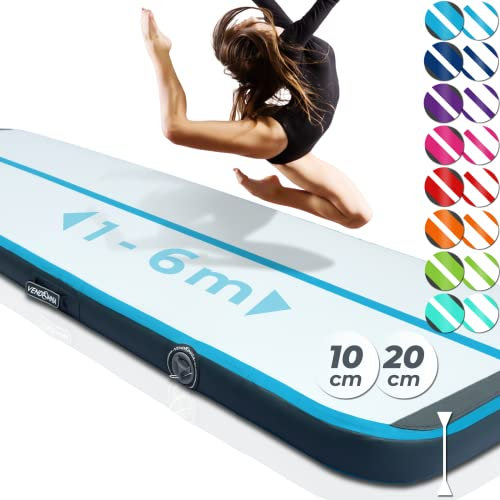 VENDOMNIA Airtrack Matte, 10/20cm hohe aufblasbare Gymnastikmatte in Länge 1/2/3/4/5/6/7/8 m, mit elektrischer Pumpe & Tasche, Tumbling Matte, Turnmatte, Trainingsmatte, Fitnessmatte, Sportmatte,Yoga