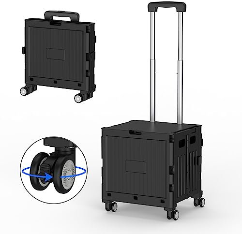 Marketero Faltbare Einkaufstrolley auf Rädern mit Deckel, zusammenklappbarer Lehrer-Trolley mit robusten Rädern, um 360 ° drehbar und Teleskopgriff, für Camping, Einkaufen, Umzug, Schwarz